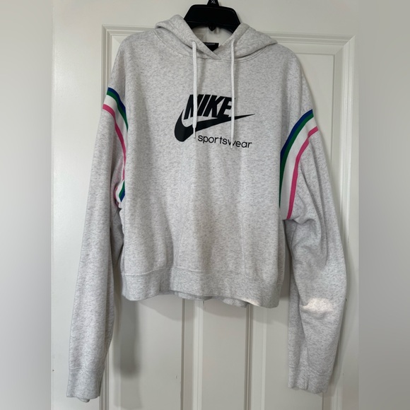 Nike Tops - Nike Women's Gray Hoodie with Colorful Stripes